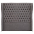 Kingsize headboard in a soft grey fabric featuring a tufted design with a high back and winged sides, providing a stylish and contemporary look for a bedroom