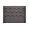 Grey super kingsize headboard featuring a tufted design with a high back and winged sides, providing a modern and elegant look suitable for a bedroom