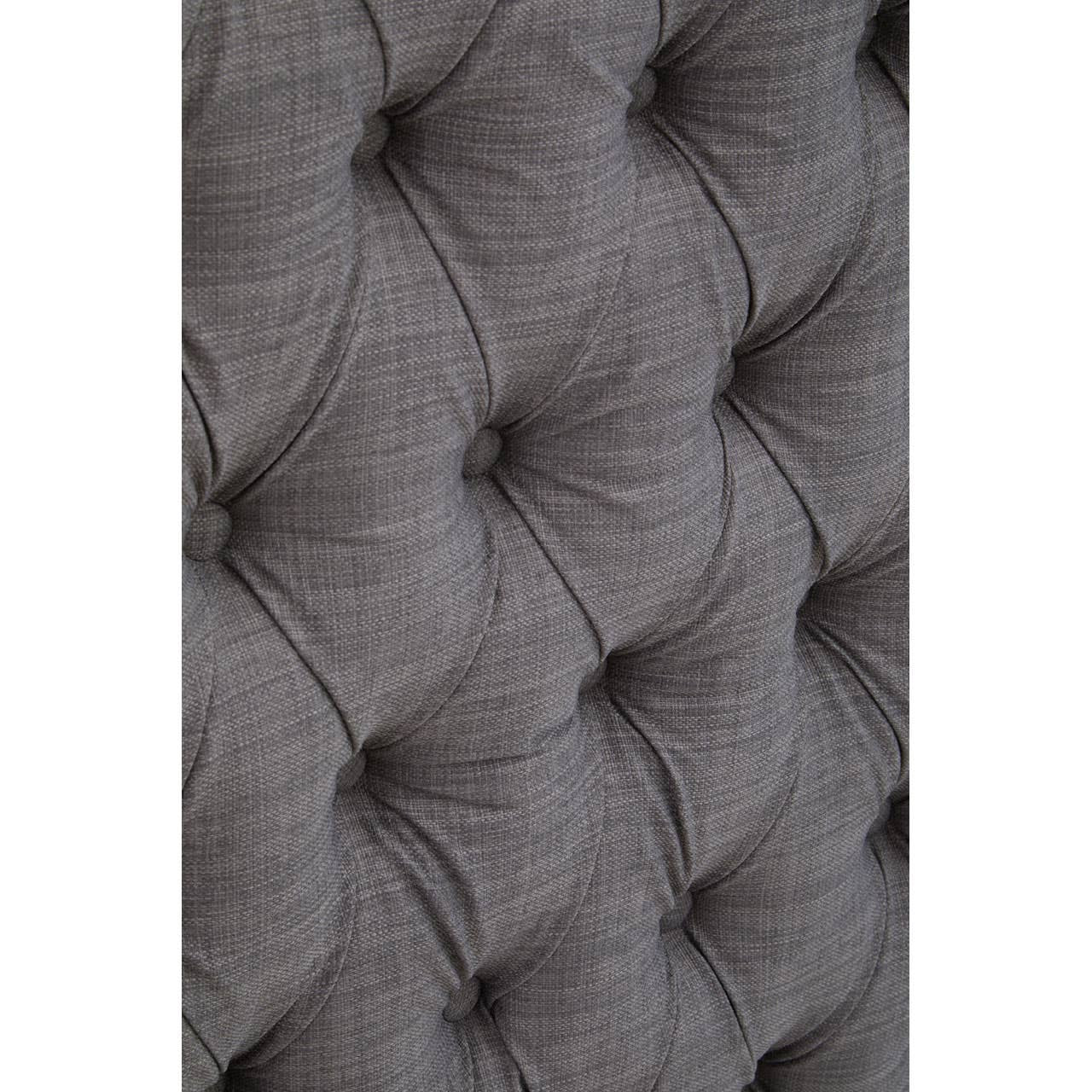 Tufted grey fabric headboard with a super kingsize design, featuring deep button detailing and a soft texture, suitable for a modern bedroom aesthetic