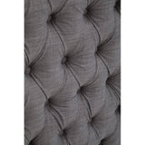 Tufted grey fabric headboard with a super kingsize design, featuring deep button detailing and a soft texture, suitable for a modern bedroom aesthetic
