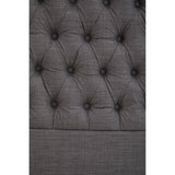 Grey tufted headboard featuring a soft fabric finish and decorative buttons, designed for a super kingsize bed. The headboard has a sleek, modern look with a slightly curved top and a solid base