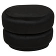 Black velvet oval pouffe with a smooth, plush surface and a rounded shape, featuring a stacked design that adds a modern touch to home decor