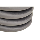 Round pouffe in a soft grey velvet fabric, featuring a stacked design with three circular layers, showcasing a smooth texture and a contemporary style suitable for home decor