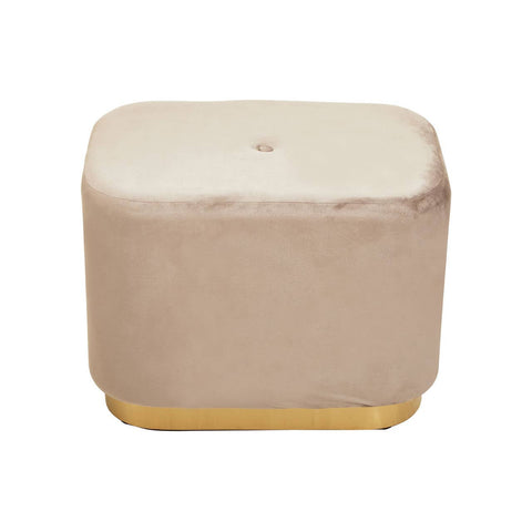 Rectangular pouffe upholstered in soft mink velvet with a smooth matte gold base, featuring rounded edges and a plush top surface
