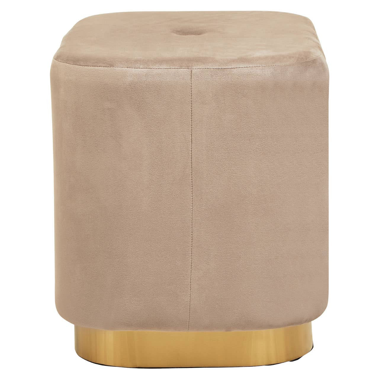 Rectangular pouffe upholstered in soft mink velvet with a smooth matte gold base, featuring rounded corners and a minimalist design suitable for modern home decor