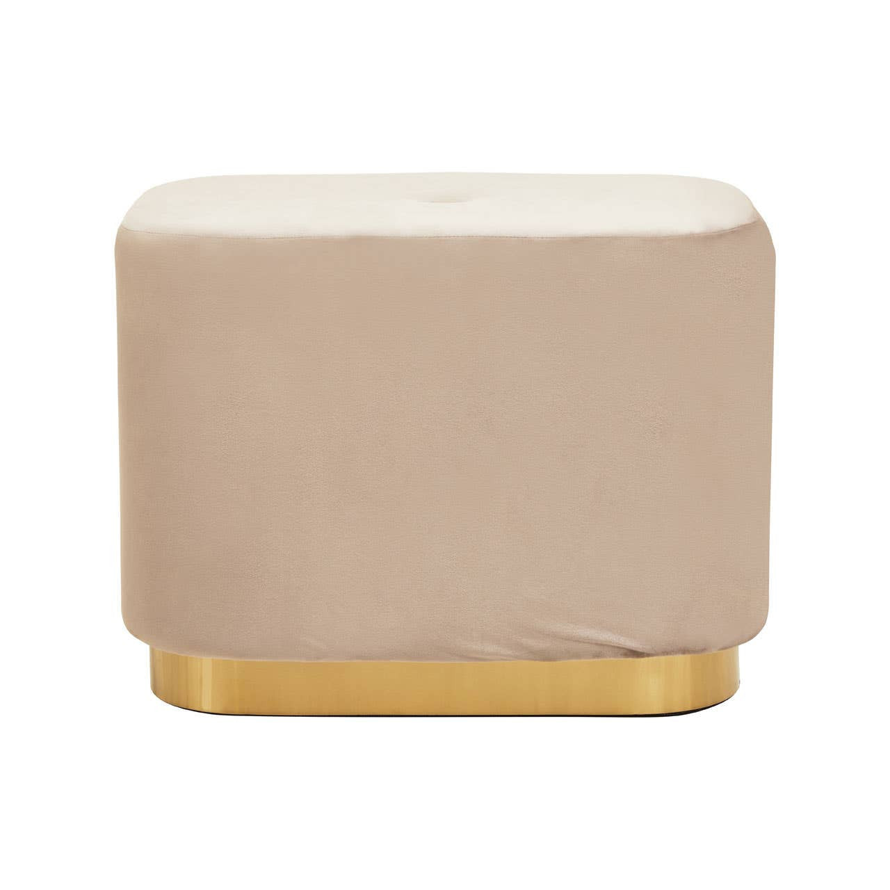 Rectangular pouffe upholstered in soft mink velvet with a smooth matte gold base, featuring rounded edges and a minimalist design suitable for modern home decor