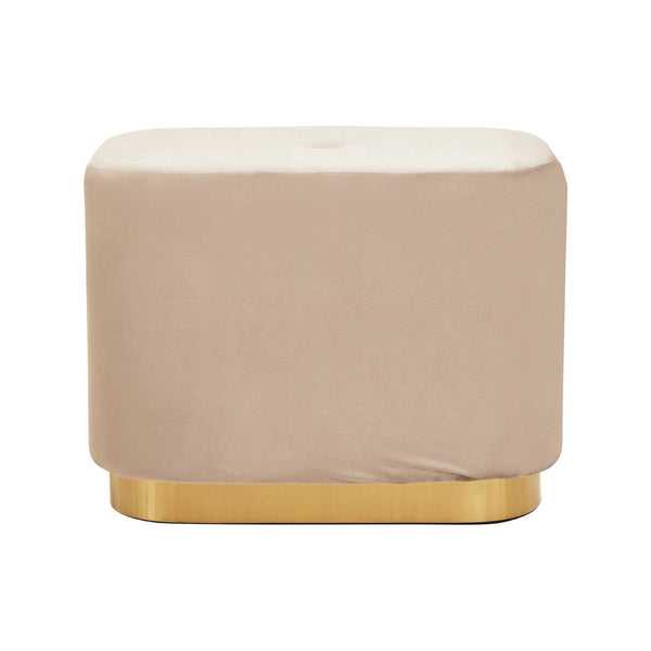 Rectangular pouffe upholstered in soft mink velvet with a smooth matte gold base, featuring rounded edges and a minimalist design suitable for modern home decor