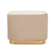 Rectangular pouffe upholstered in soft mink velvet with a smooth matte gold base, featuring rounded edges and a minimalist design suitable for modern home decor