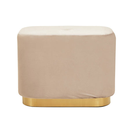 Rectangular pouffe upholstered in soft mink velvet with a smooth matte gold base, featuring rounded edges and a minimalist design suitable for modern home decor