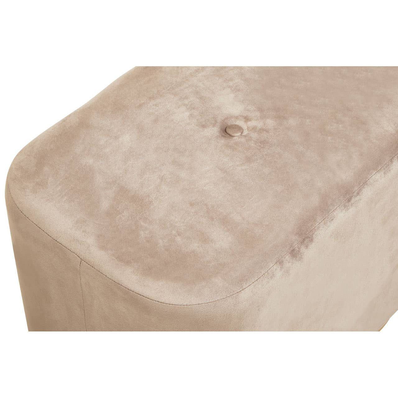 Rectangular pouffe in mink velvet fabric with a soft, textured surface and a matte gold base. The pouffe features rounded edges and a subtle sheen, showcasing its elegant design