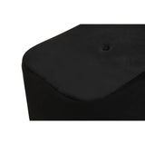 Black velvet rectangular pouffe with a smooth surface and rounded edges, featuring a matte gold accent on the bottom