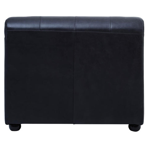 Antique black leather modular chaise sofa with a left arm, featuring a sleek design and smooth surface, supported by small round feet. The sofa showcases a minimalist aesthetic suitable for modern home decor