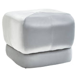 Square stool featuring a modern design with a combination of grey and white velvet upholstery, showcasing a smooth, plush surface and rounded edges. The stool has a layered appearance with a lighter top section and a darker base