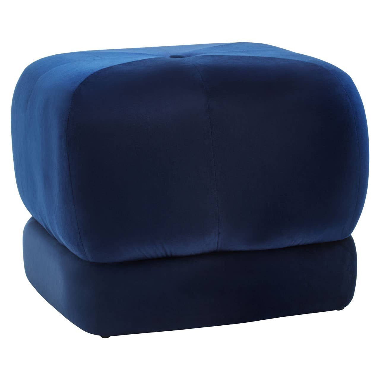 Midnight blue velvet square stool with a soft, plush texture and rounded edges, featuring a compact design suitable for various home decor styles