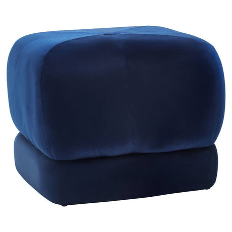 Midnight blue velvet square stool with a soft, plush texture and rounded edges, featuring a compact design suitable for various home decor styles