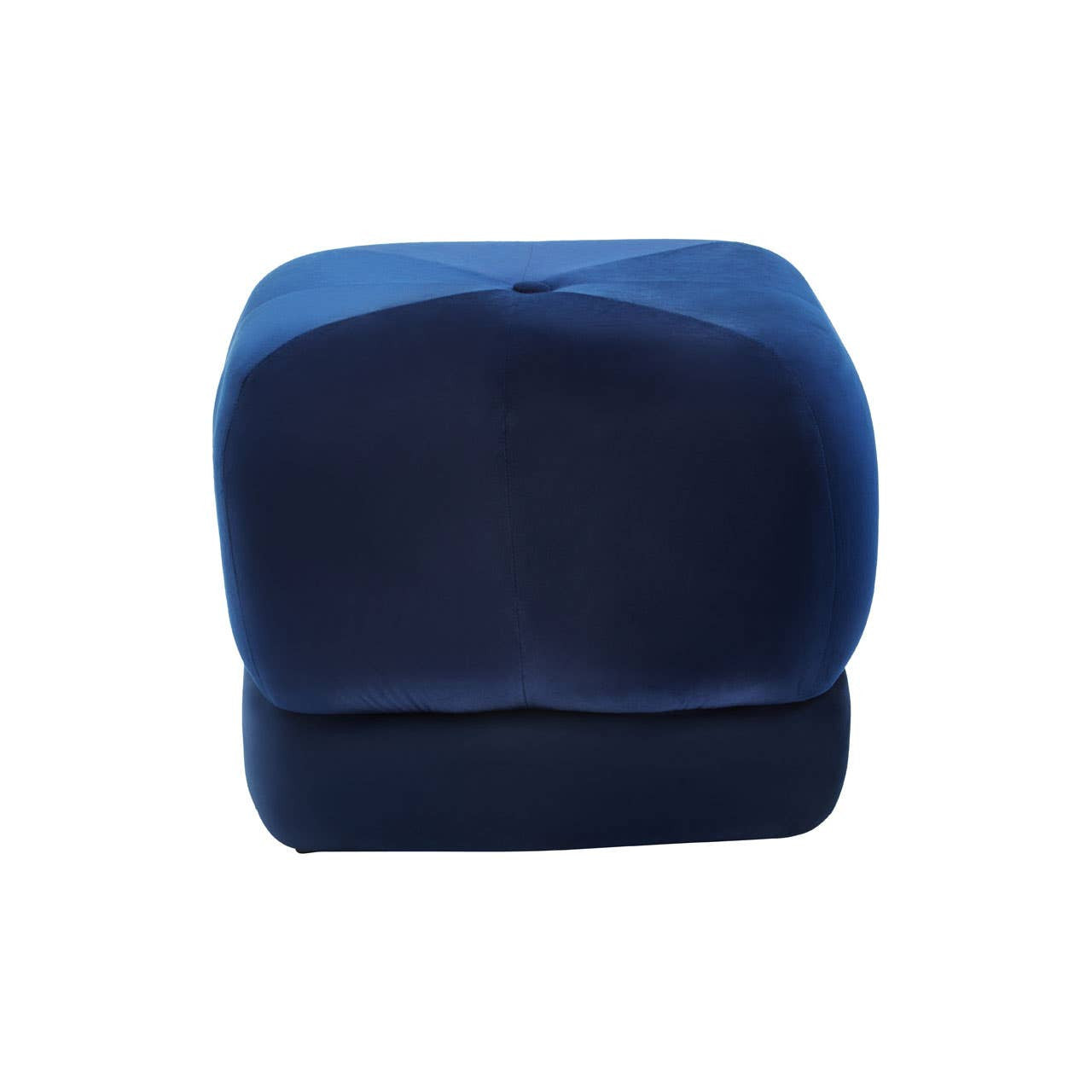 Midnight blue velvet square stool with a smooth, soft texture and rounded corners, designed for versatile seating or as a decorative accent in home interiors