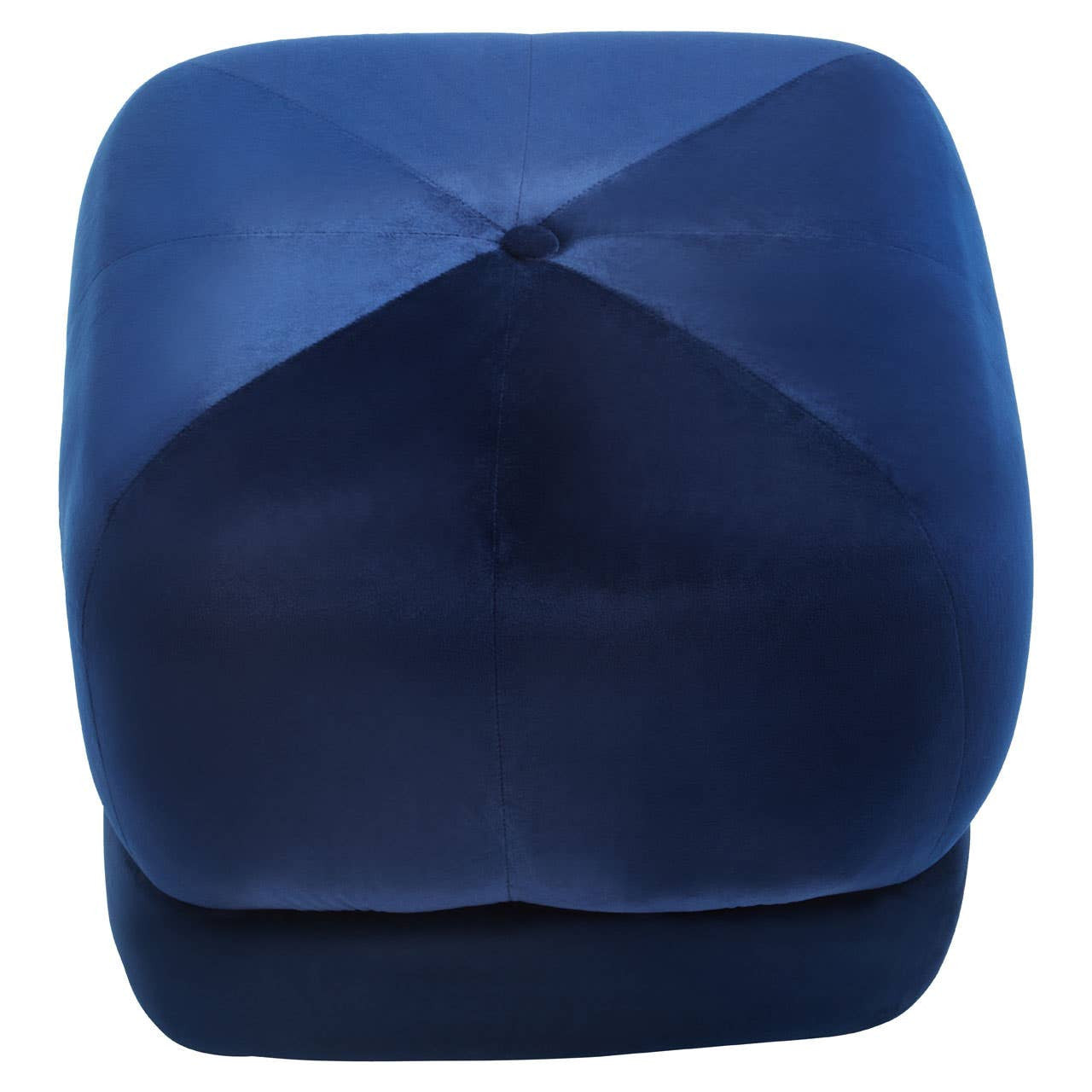 Midnight blue velvet square stool featuring a smooth, plush surface with a subtle sheen and a geometric design on the top. The edges are rounded, giving it a modern and stylish appearance