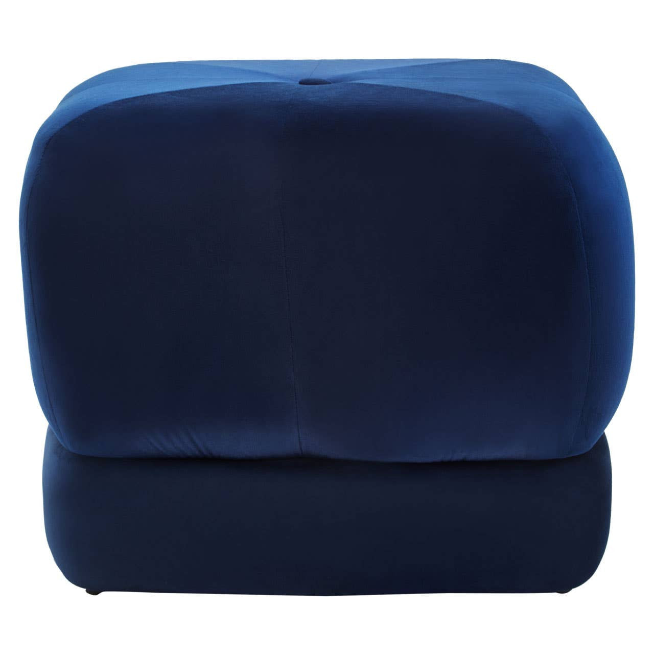 Midnight blue velvet square stool with a soft, plush texture and rounded edges, featuring a simple, modern design suitable for various home decor styles
