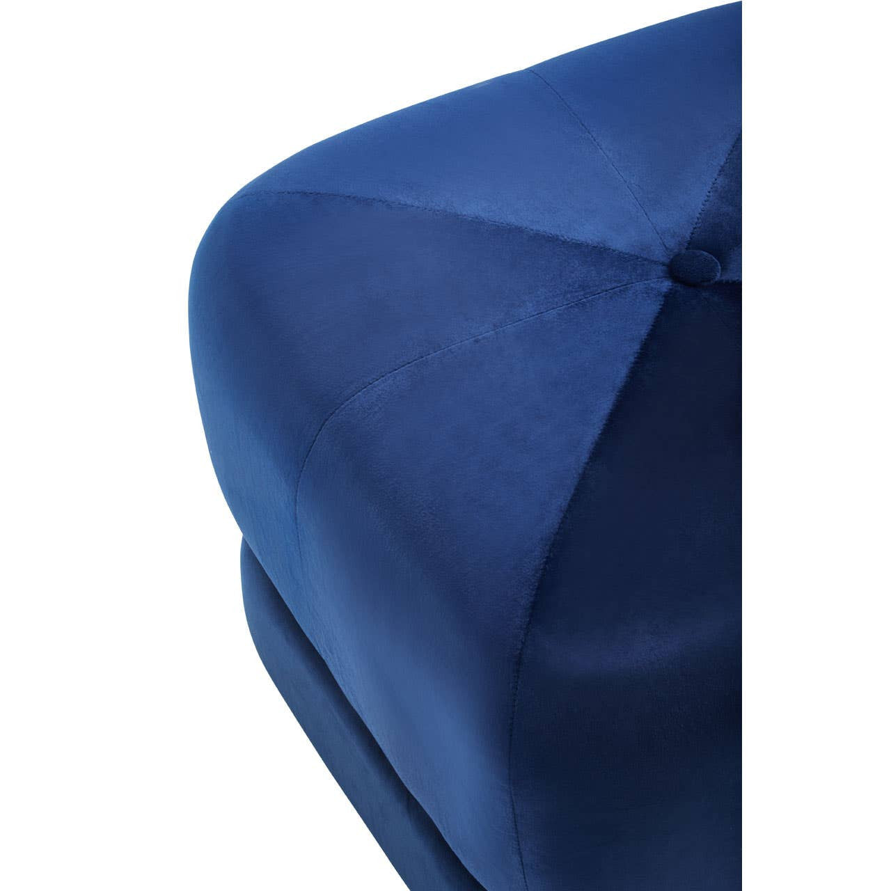 Midnight blue velvet square stool with a smooth, textured surface and clean, angular edges, showcasing a modern design