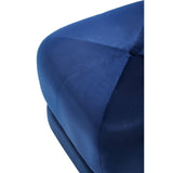 Midnight blue velvet square stool with a smooth, textured surface and clean, angular edges, showcasing a modern design