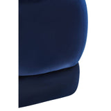 Midnight blue velvet square stool with a smooth, plush surface and rounded edges, showcasing a rich color and elegant design. The stool features a sturdy base and a contemporary aesthetic, perfect for modern home decor