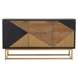 Luxury Oak and Brass Three Door Sideboard with Gold Legs