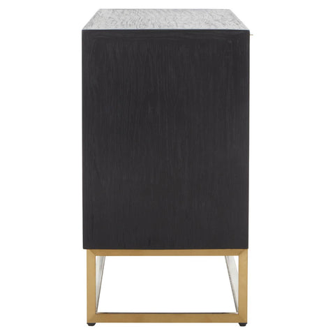 Luxury Oak and Brass Three Door Sideboard with Gold Legs