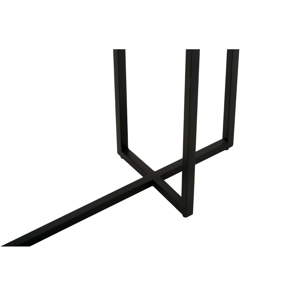 Black metal table frame legs with cross base detail on white background