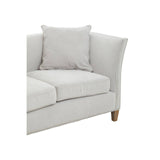 Two-seat sofa upholstered in light grey fabric, featuring a plush seat cushion and a matching back cushion. The sofa has a modern design with tapered wooden legs, showcasing a clean and contemporary aesthetic
