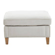 Grey fabric footstool with a cushioned top and wooden legs, featuring a simple and modern design suitable for home decor