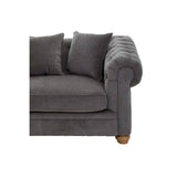 Three-seat sofa upholstered in grey fabric, featuring plush cushions and a rolled arm design. The sofa rests on wooden legs, showcasing a classic and comfortable style suitable for home decor
