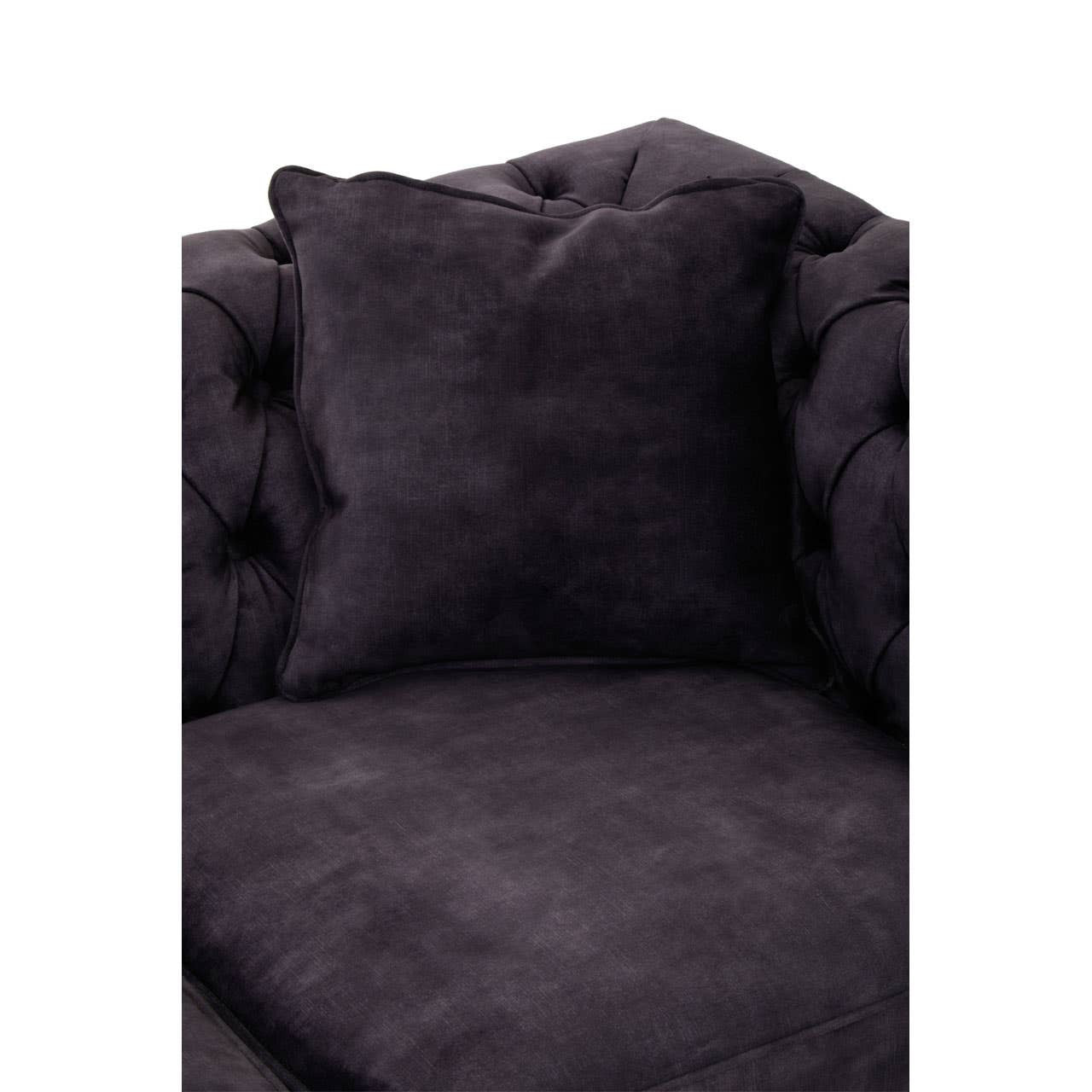 Grey velvet two-seat sofa featuring a plush cushion and a tufted backrest, designed for comfort and style