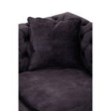 Grey velvet two-seat sofa featuring a plush cushion and a tufted backrest, designed for comfort and style