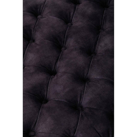 Close-up of dark grey tufted sofa upholstery fabric with soft velvety texture