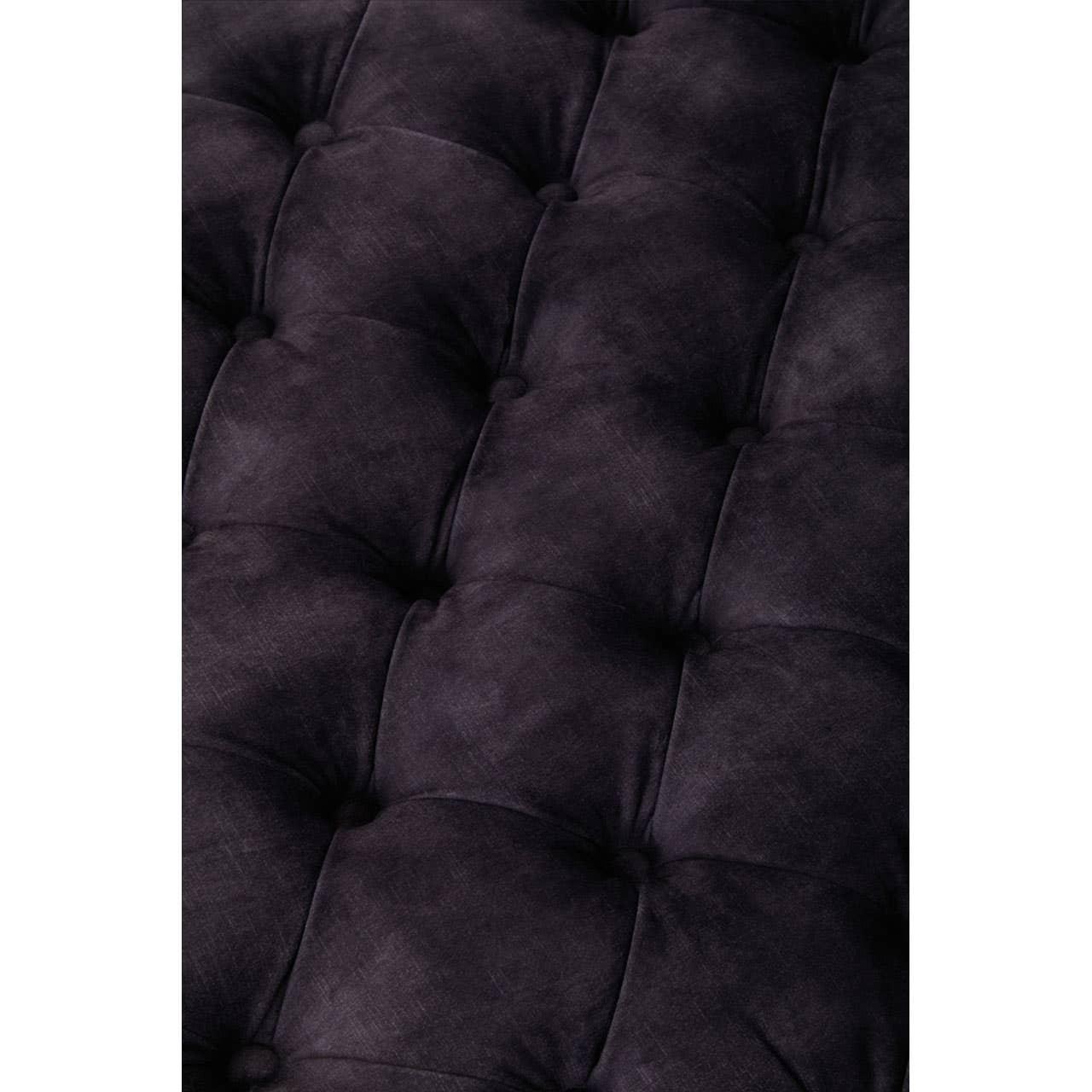 Close-up of dark grey tufted sofa upholstery fabric with soft velvety texture