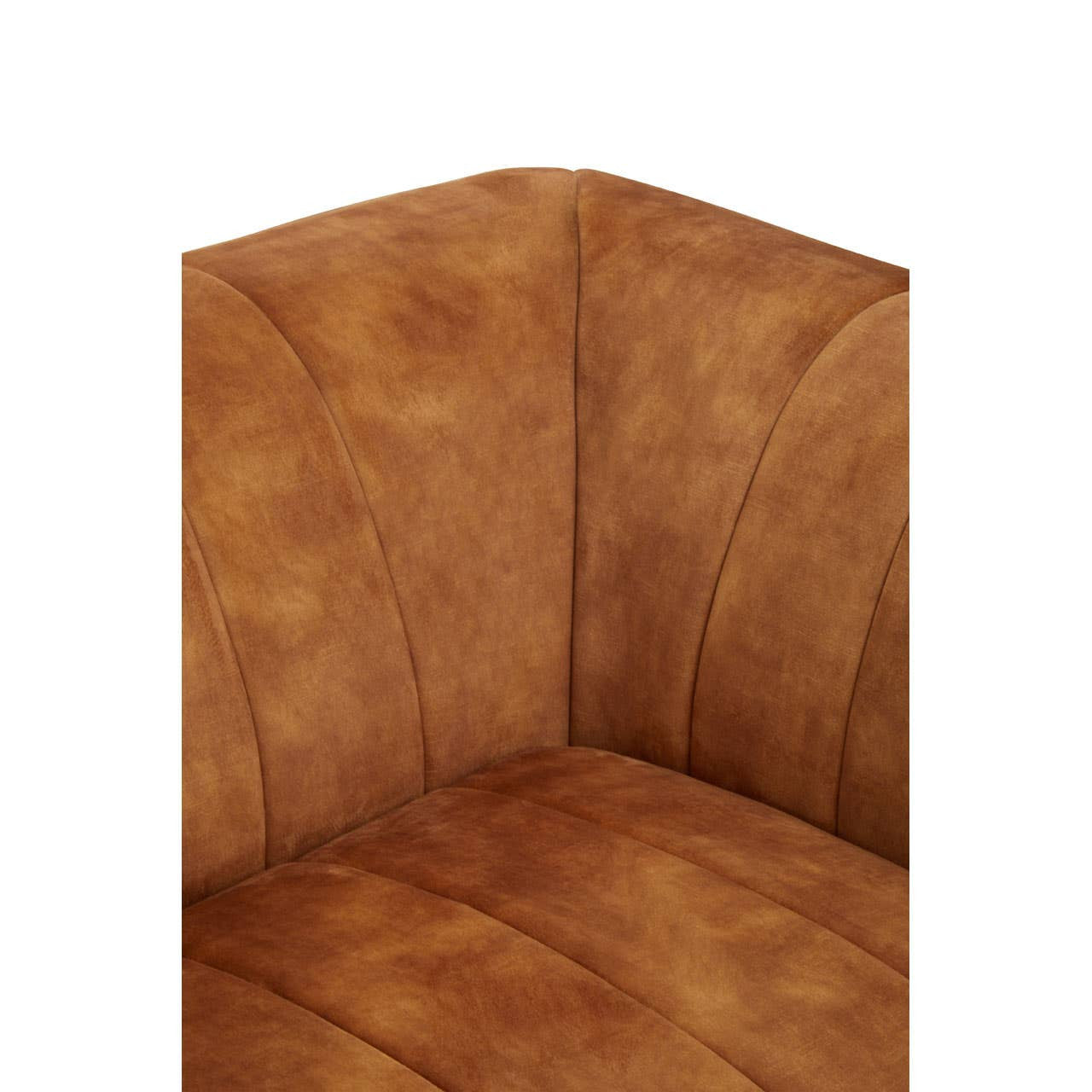 Gold velvet two-seat sofa with a sleek design, featuring plush upholstery and a modern silhouette. The sofa has rounded edges and a comfortable backrest, ideal for stylish living spaces