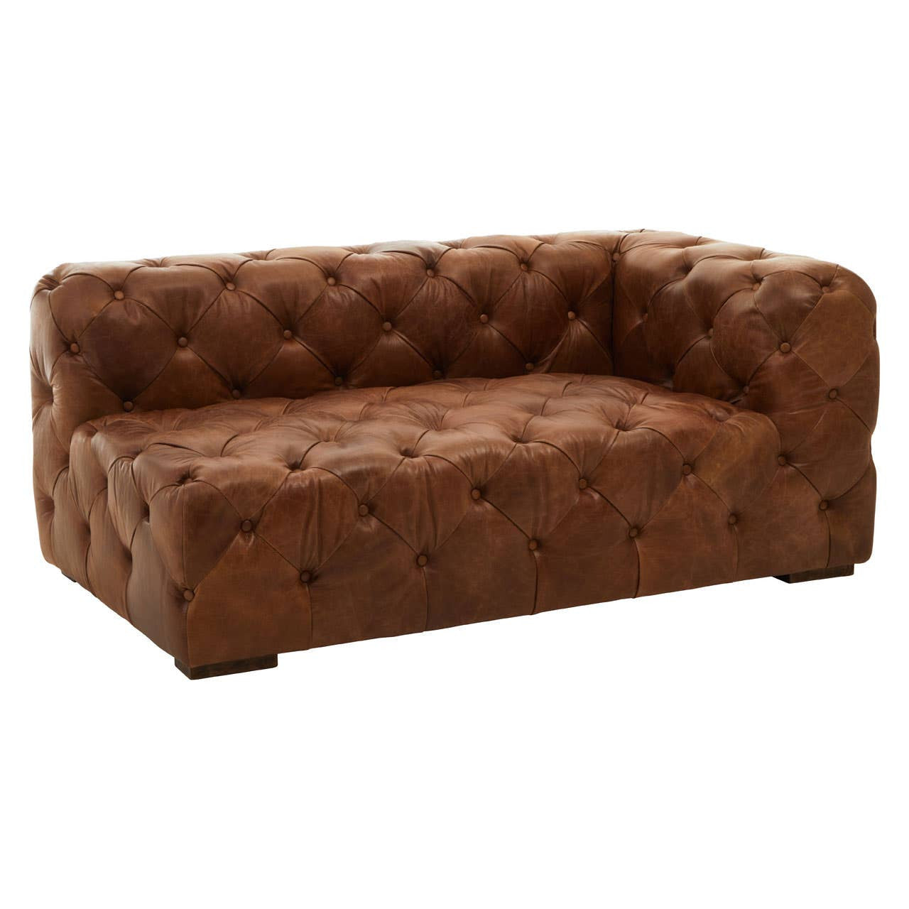 Brown leather modular sofa with a right arm, featuring a modern Chesterfield design. The sofa has a tufted surface with visible buttons and a sleek, contemporary shape. The overall color is a rich brown, adding warmth to any living space