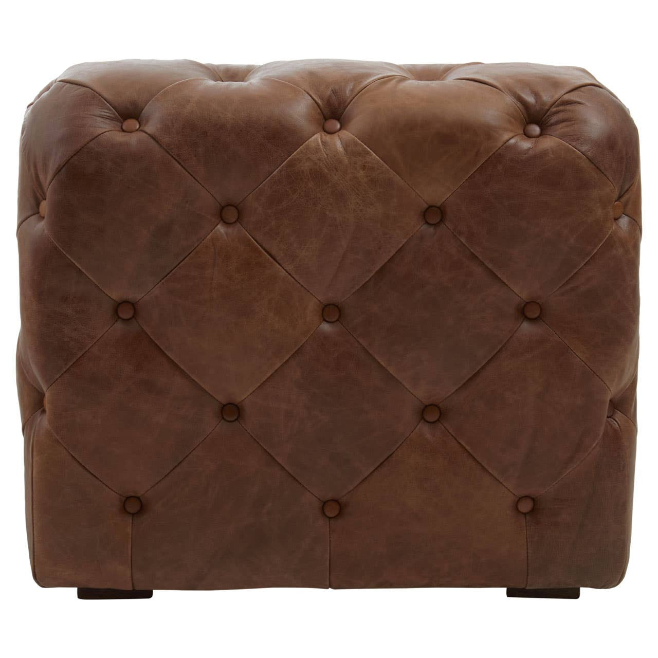 Brown leather modular sofa chair featuring a tufted design with visible buttons, showcasing a smooth, rich texture and a contemporary Chesterfield style. The chair has rounded edges and a sturdy base, making it suitable for modern home decor