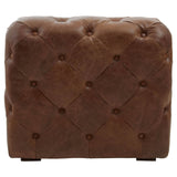 Brown leather modular sofa chair featuring a tufted design with visible buttons, showcasing a smooth, rich texture and a contemporary Chesterfield style. The chair has rounded edges and a sturdy base, making it suitable for modern home decor