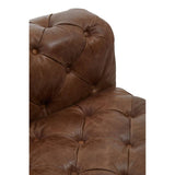 Brown leather modular sofa chair featuring a modern Chesterfield design with tufted upholstery and a sleek silhouette. The chair showcases a rich, warm color and plush cushioning for comfort
