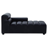 Right arm leather modular chaise sofa in antique black with a sleek design, featuring a tufted seat and a rounded backrest, resting on short legs