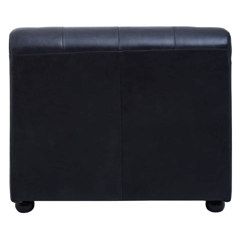 Antique black leather modular chaise sofa with a right arm, featuring a sleek design and smooth surface. The sofa is supported by rounded feet, showcasing a modern aesthetic suitable for various home decor styles