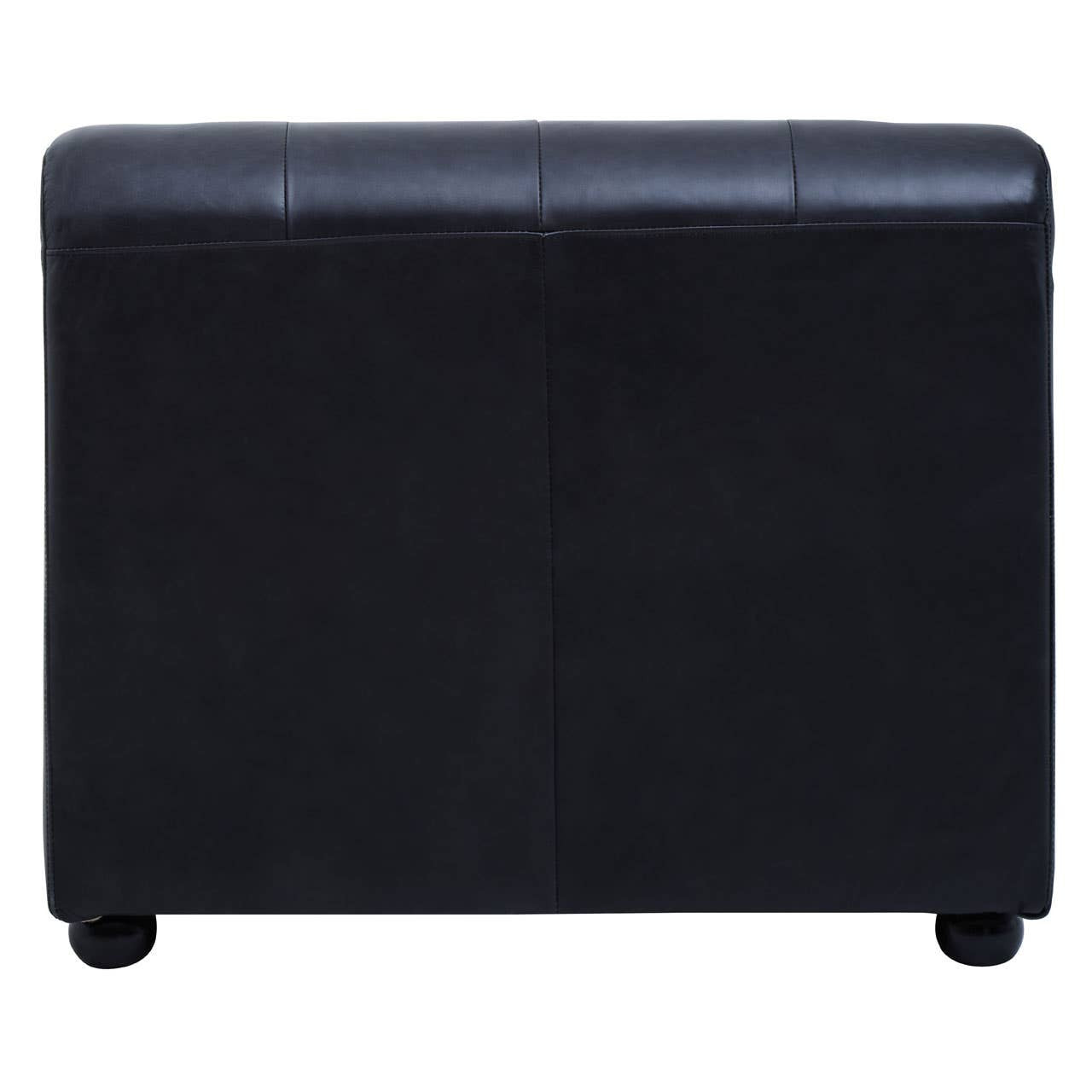 Antique black leather modular chaise sofa with a right arm, featuring a sleek design and smooth surface. The sofa is supported by rounded feet, showcasing a modern aesthetic suitable for various home decor styles