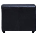 Antique black leather modular chaise sofa with a right arm, featuring a sleek design and smooth surface. The sofa is supported by rounded feet, showcasing a modern aesthetic suitable for various home decor styles