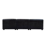 Antique black leather modular chaise sofa with a right arm, featuring a sleek design and three connected sections, resting on small legs