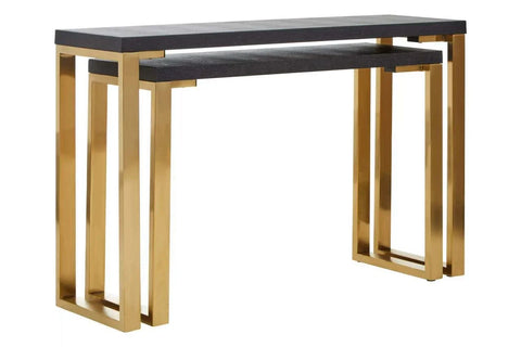 Gold Leg Shagreen Console Tables