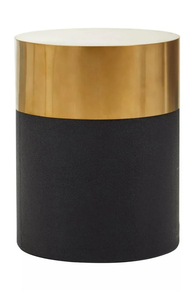Round side table with black base and gold metallic top