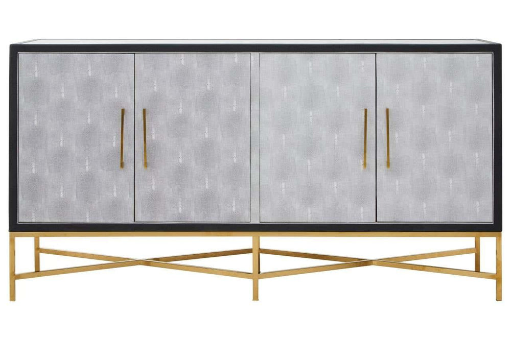 Luxury Grey Shagreen Sideboard with Gold Accents