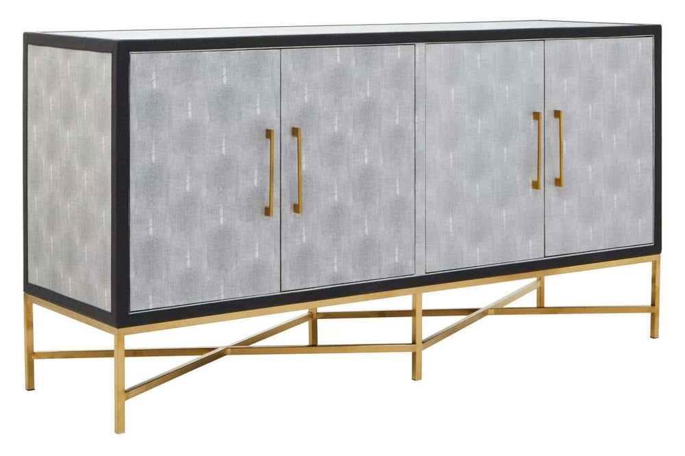 Luxury Grey Shagreen Sideboard with Gold Accents