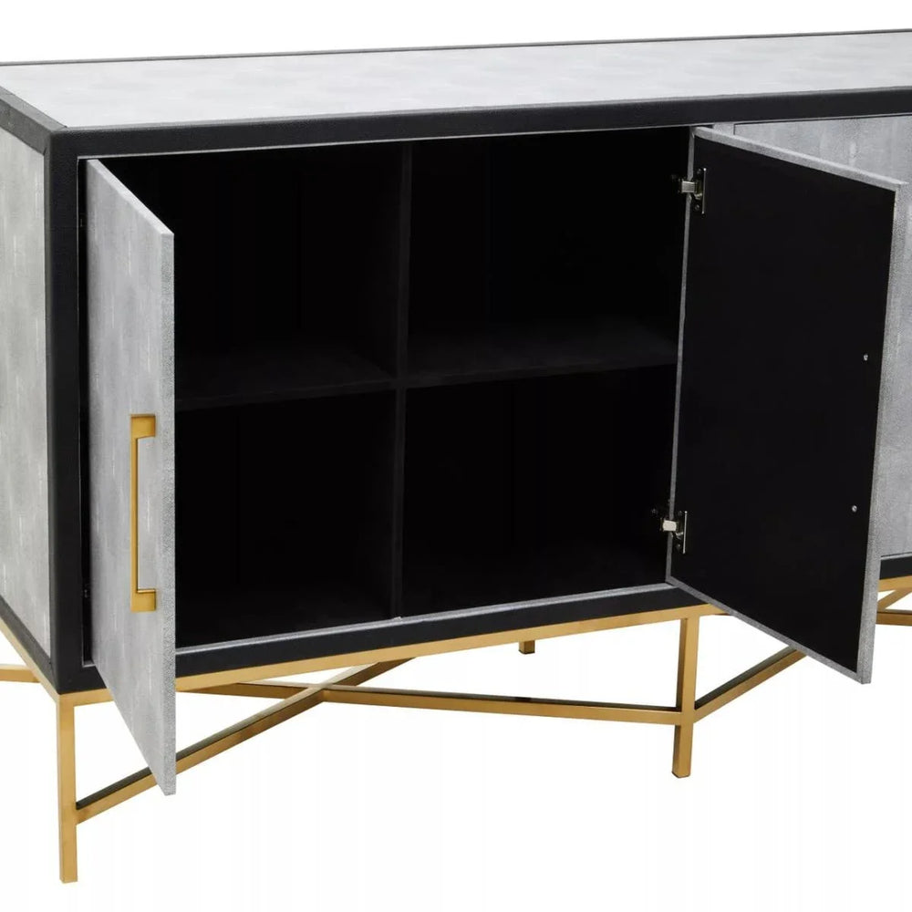 Luxury Grey Shagreen Sideboard with Gold Accents